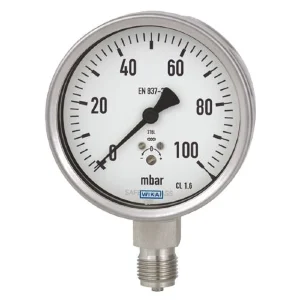 گیج فشار صفحه 10 سانت تمام استیل میلی باری عمودی مدل 632.50.100 WIKA